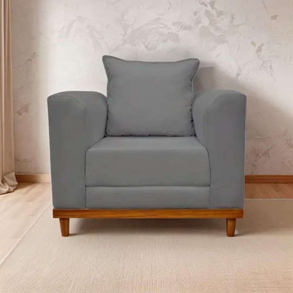 Poltrona Sala De Estar Recepção Viema Com Almofadas Decorativas Linho Grafite Sj Móveis E Decoração - 1