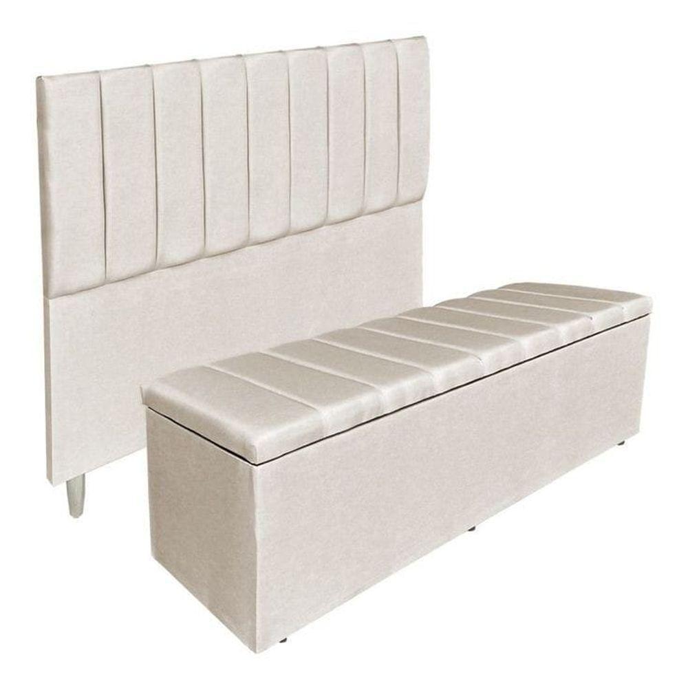 Kit Cabeceira De Cama E Calçadeira Baú Bali Casal 140 Cm Suede Porcelana Sj Mòveis E Decoração - 1
