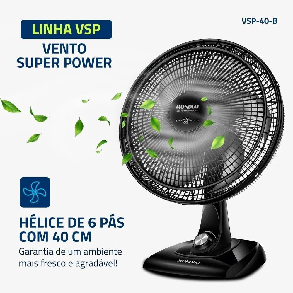 Ventilador De Mesa Mondial 6 Pás Preto VSP-40-B 220V - 2