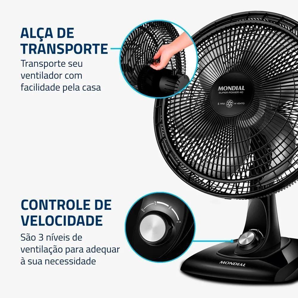 Ventilador De Mesa Mondial 6 Pás Preto VSP-40-B 220V - 5