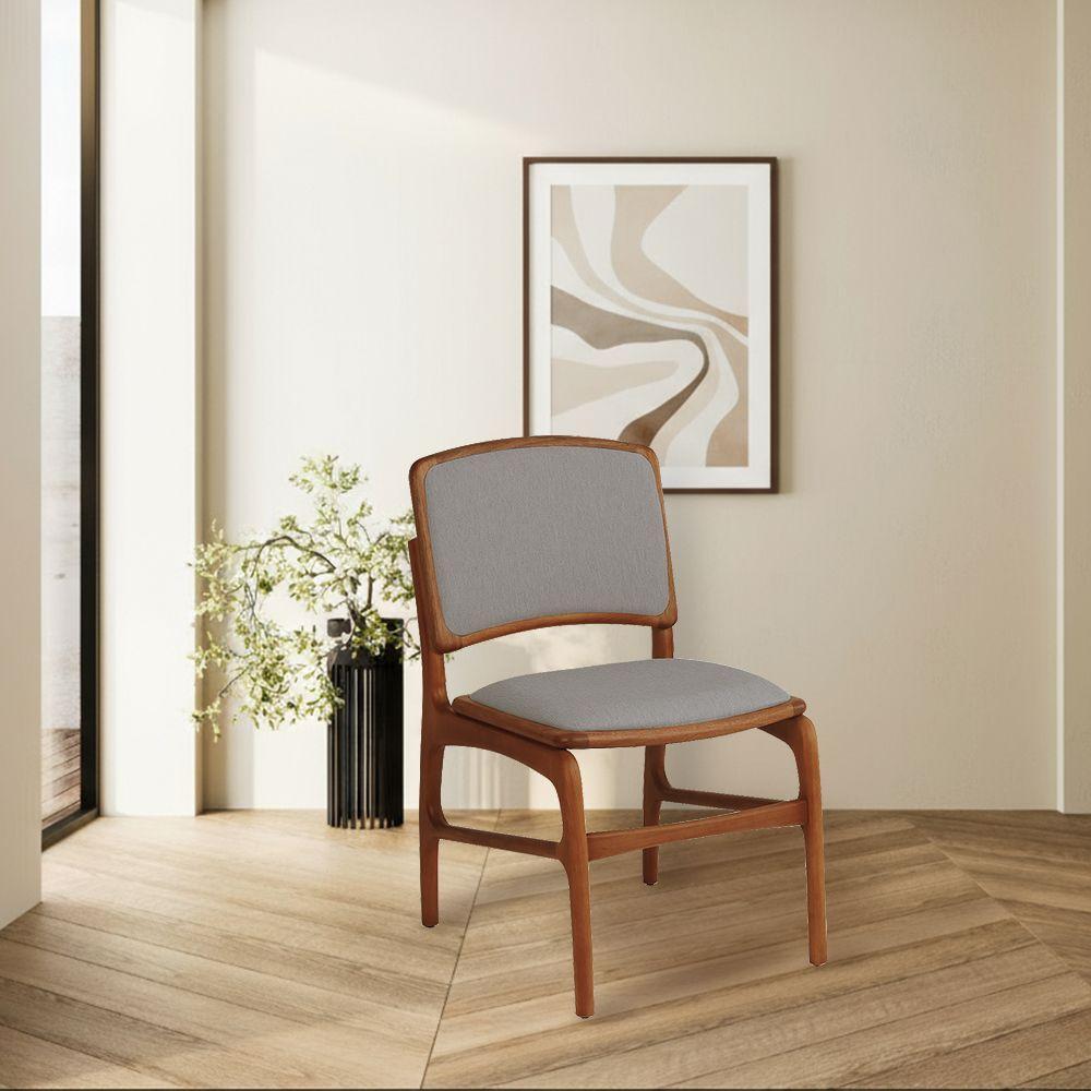 Jogo 6 Cadeiras De Jantar Florença Em Madeira Jequitibá Terra Encosto Em Tecido Premium Linho Cinza - 2