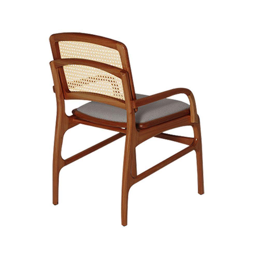 Cadeira De Jantar Florença Madeira Jequitibá Terra Com Braço Linho - Cinza E Encosto De Palha - 2