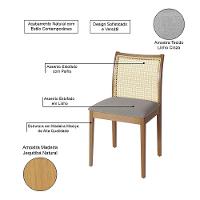 Jogo 6 Cadeiras Para Jantar Juliana Jequitibá Natural Estrutura Em Madeira Maciça Linho Cinza - 3