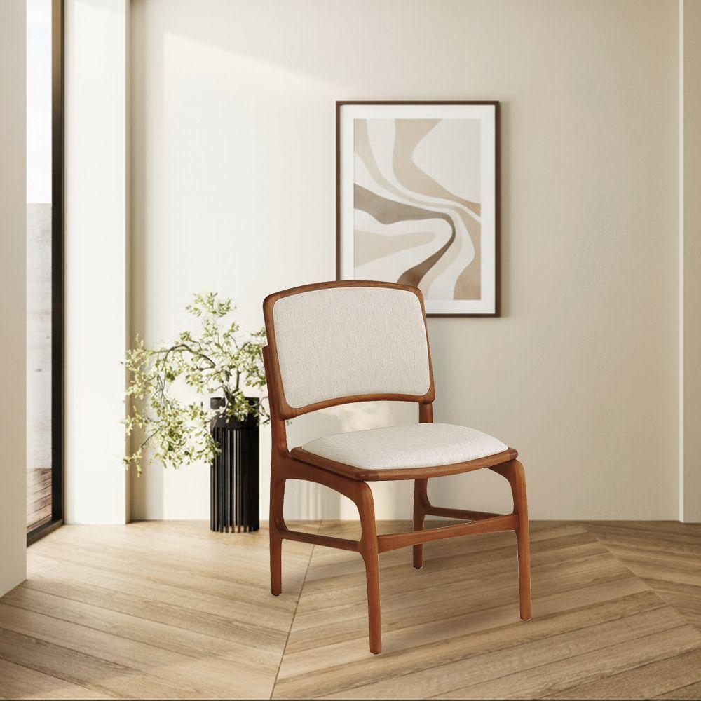 Jogo 6 Cadeiras De Jantar Florença Jequitibá Terra Encosto Em Tecido Premium Em Linho Bege - 2