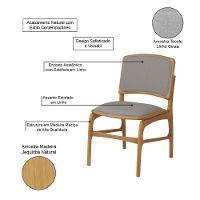 Jogo 6 Cadeiras De Jantar Florença Jequitibá Natural Encosto Em Tecido Premium Em Linho Cinza - 3