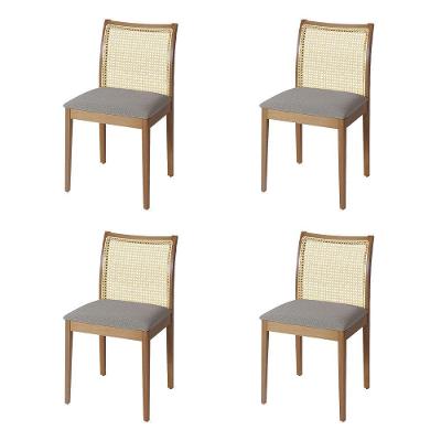 Jogo 4 Cadeiras Para Jantar Juliana Jequitibá Natural Estrutura Em Madeira Maciça Linho Cinza