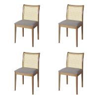 Jogo 4 Cadeiras Para Jantar Juliana Jequitibá Natural Estrutura Em Madeira Maciça Linho Cinza - 1