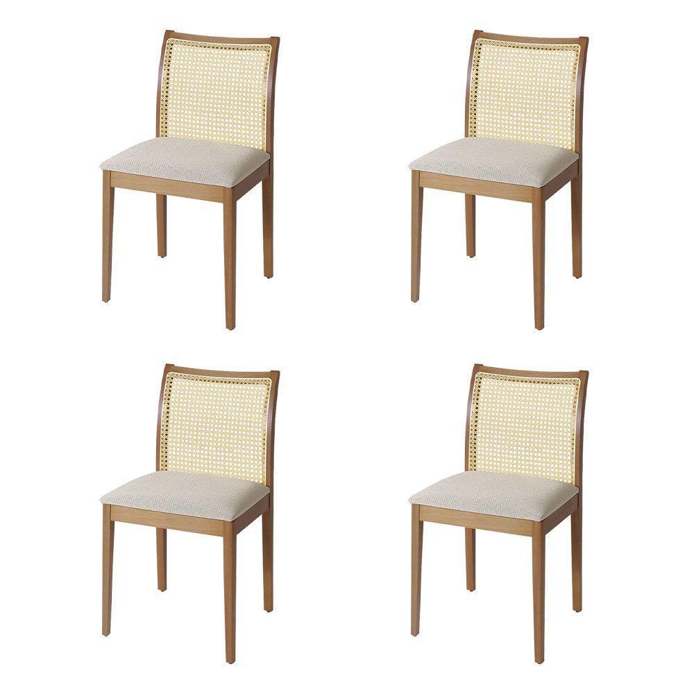 Jogo 4 Cadeiras De Jantar Juliana Jequitibá Natural Em Madeira Maciça Encosto Palha Linho Bege - 1