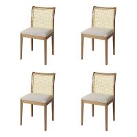 Jogo 4 Cadeiras De Jantar Juliana Jequitibá Natural Em Madeira Maciça Encosto Palha Linho Bege - 1