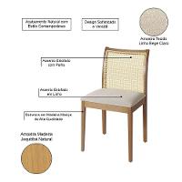 Jogo 4 Cadeiras De Jantar Juliana Jequitibá Natural Em Madeira Maciça Encosto Palha Linho Bege - 3