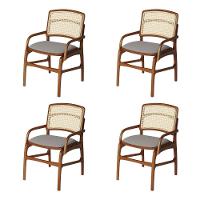 Jogo 4 Cadeiras Para Jantar Florença Em Madeira Jequitibá Terra Braço Encosto Palha Linho Cinza - 1