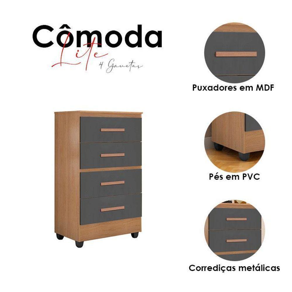 Cômoda Lite 4 Gavetas Nature Cinza – Móveis Leão - 3