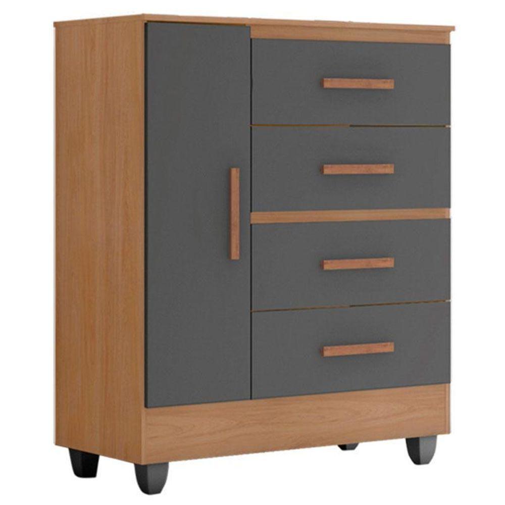 Cômoda Lite 4 Gavetas 01 Porta Nature Cinza – Móveis Leão - 1