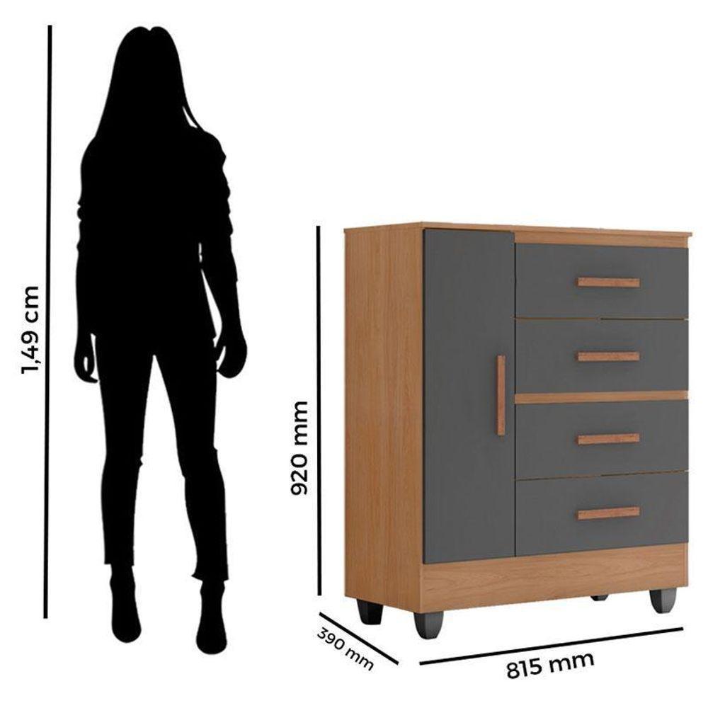 Cômoda Lite 4 Gavetas 01 Porta Nature Cinza – Móveis Leão - 2
