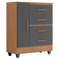 Cômoda Lite 4 Gavetas 01 Porta Nature Cinza – Móveis Leão - 1