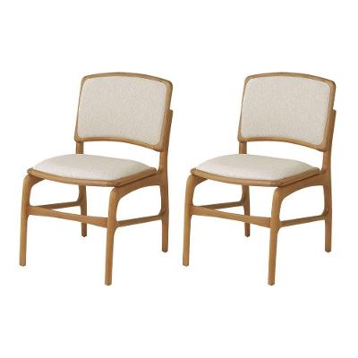 Jogo 2 Cadeiras De Jantar Florença Jequitibá Natural Encosto Em Tecido Premium Em Linho Bege