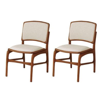 Jogo 2 Cadeiras De Jantar Florença Jequitibá Terra Encosto Em Tecido Premium Em Linho Bege