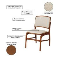 Jogo 2 Cadeiras De Jantar Florença Jequitibá Terra Encosto Em Tecido Premium Em Linho Bege - 3