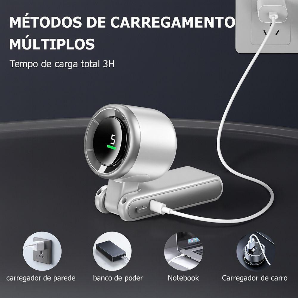 Mini Ventilador Portátil Turbo Com Bateria Recarregável E Display Digital Compacto, Dobrável E Multifuncional - Bivolt - 2
