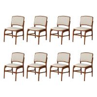 Jogo 8 Cadeiras De Jantar Florença Em Madeira Jequitibá Terra Encosto Em Tecido Premium Linho Bege - 1