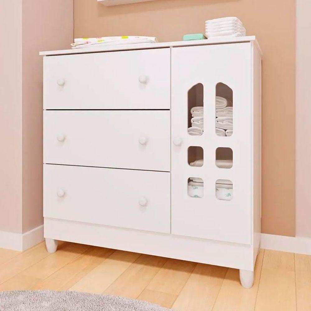 Cômoda Infantil Ambiente New Selena Com Porta Branco Brilho – Carolina - 1