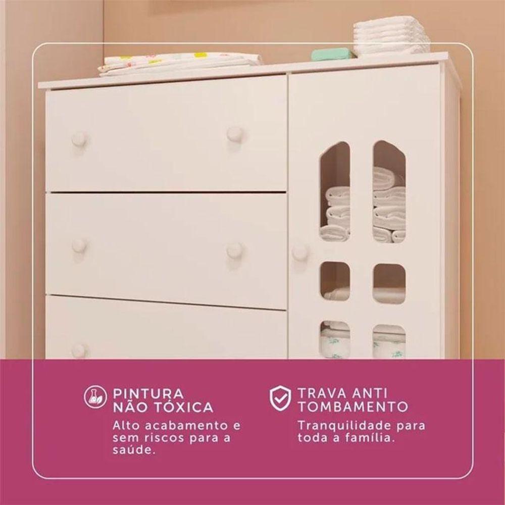 Cômoda Infantil Ambiente New Selena Com Porta Branco Brilho – Carolina - 6