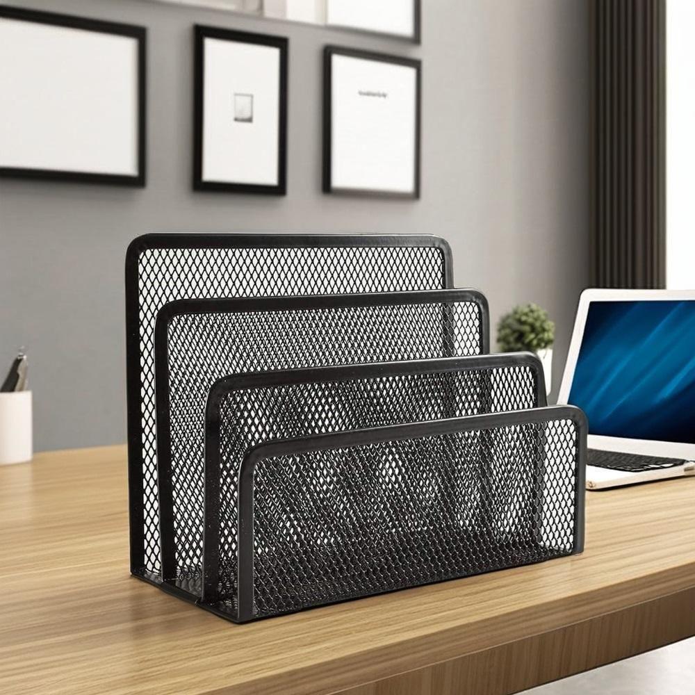 Organizador De Mesa 3 Divisórias Em Metal Aramado Porta Documentos, Pastas E Cartas Com Design Moderno - 8