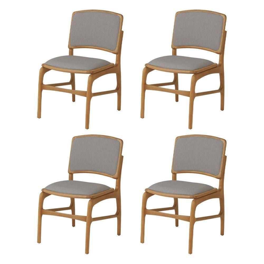 Jogo 4 Cadeiras De Jantar Florença Em Madeira Jequitibá Natural Encosto Em Tecido Premium Linho Cinz - 1