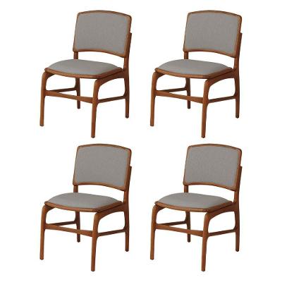 Jogo 4 Cadeiras De Jantar Florença Em Madeira Jequitibá Terra Encosto Em Tecido Premium Linho Cinza