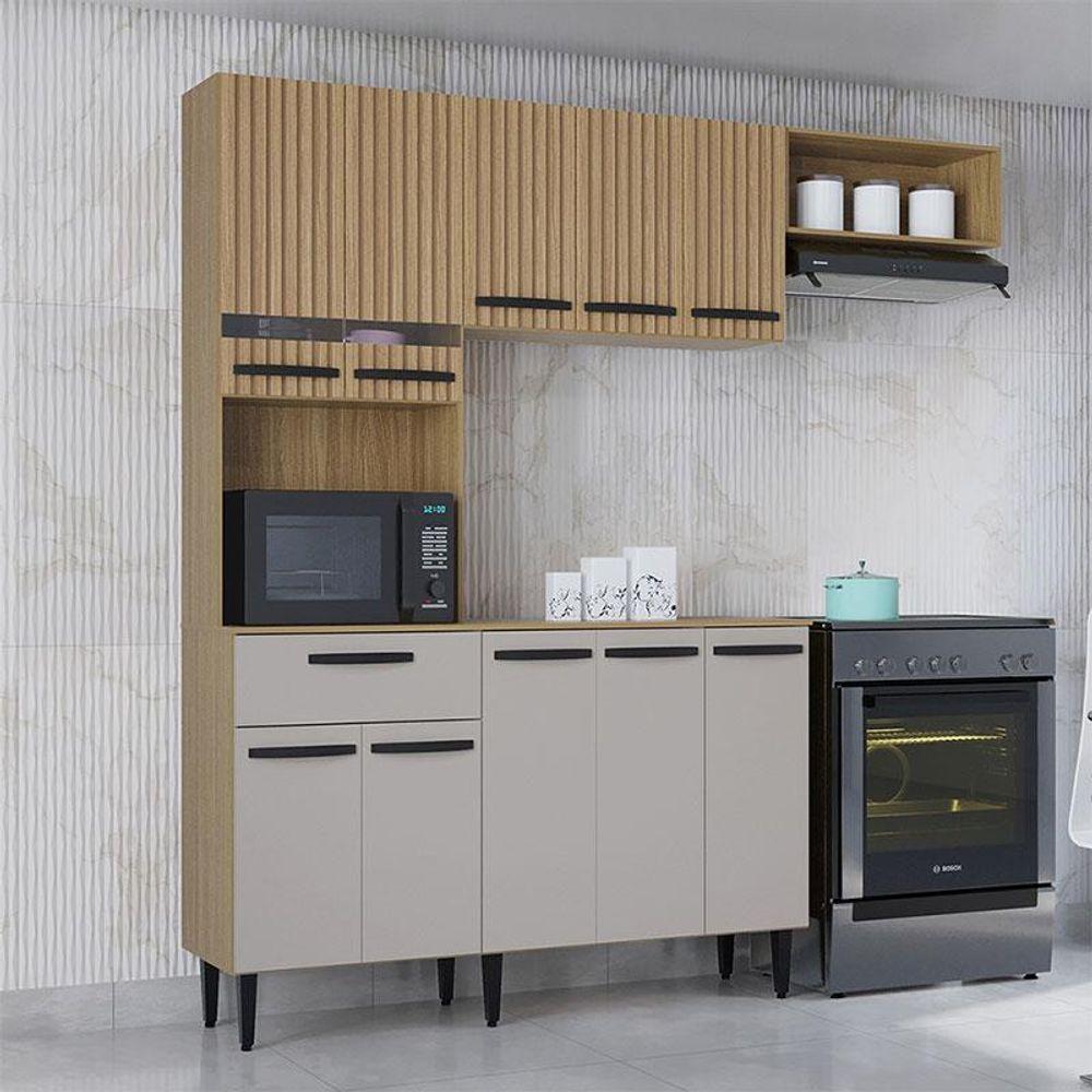 Kit Cozinha Dora Com Balcão Damasco Ripado Off White - Poquema - 2