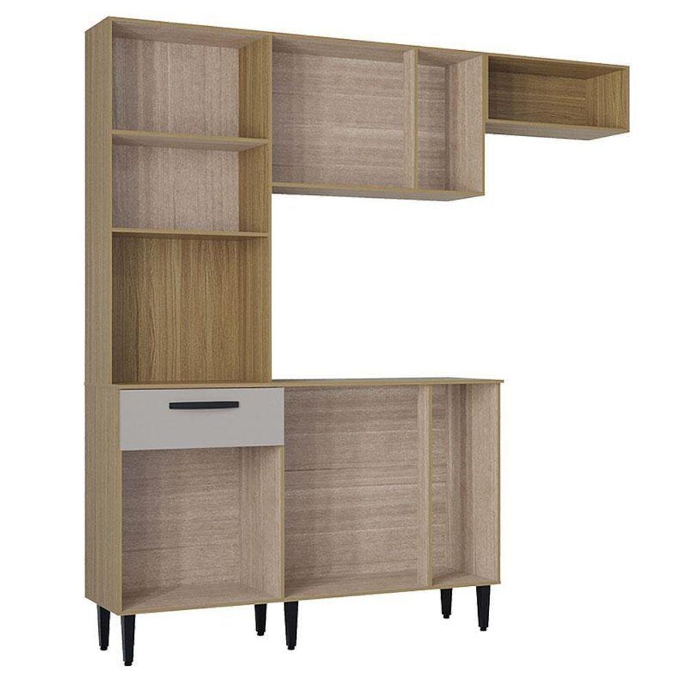 Kit Cozinha Dora Com Balcão Damasco Ripado Off White - Poquema - 4