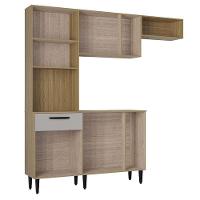 Kit Cozinha Dora Com Balcão Damasco Ripado Off White - Poquema