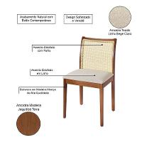 Jogo 6 Cadeiras De Jantar Juliana Jequitibá Terra Em Madeira Maciça Encosto Palha Linho Bege - 3