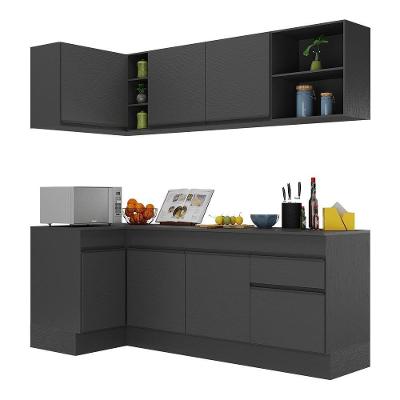 Armário de Cozinha Compacta de Canto V2093 7 Portas 1 Gaveta MDP Preto