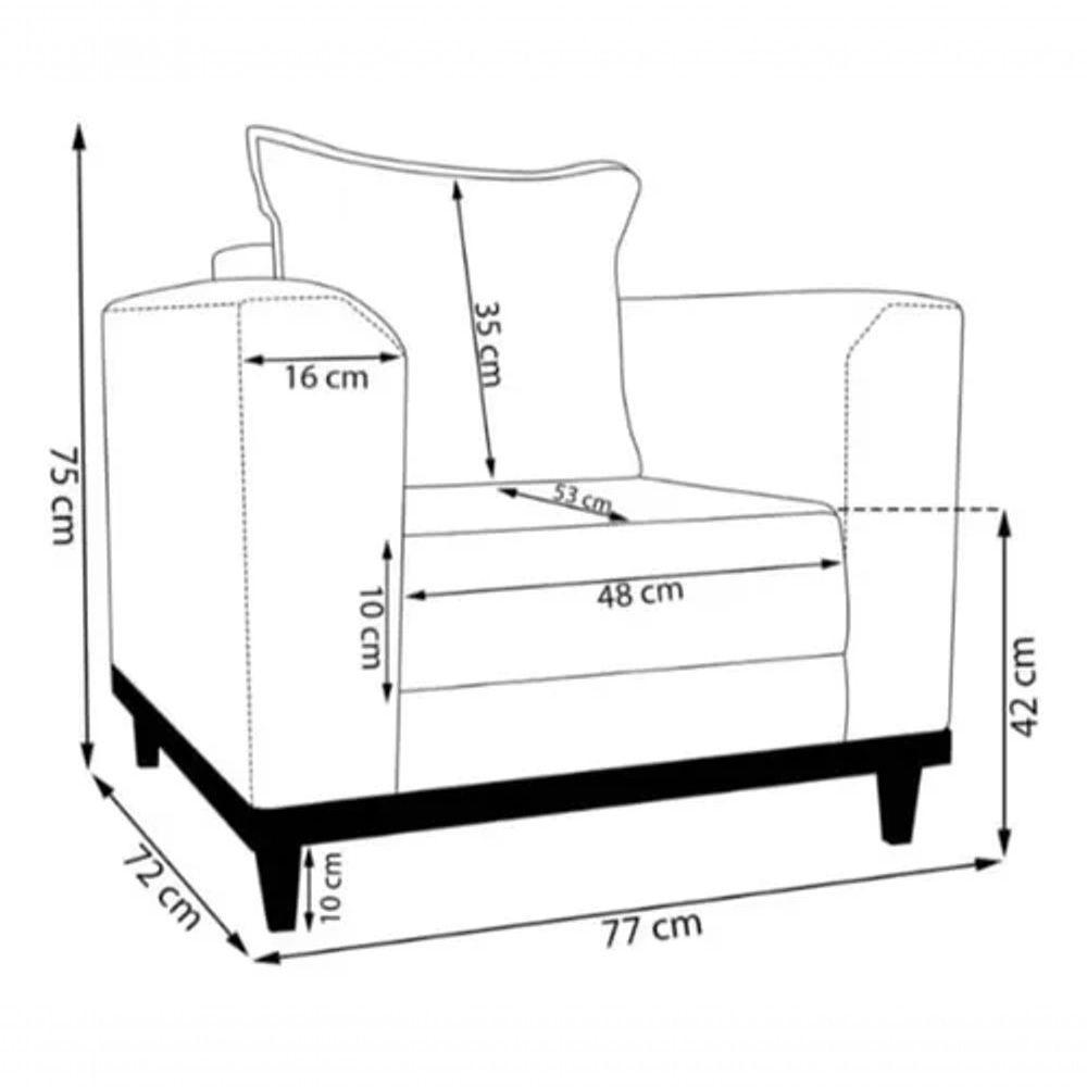Poltrona Sala De Estar Recepção Viema Com Almofadas Decorativas Linho Off White Sj Móveis E Decoração - 2
