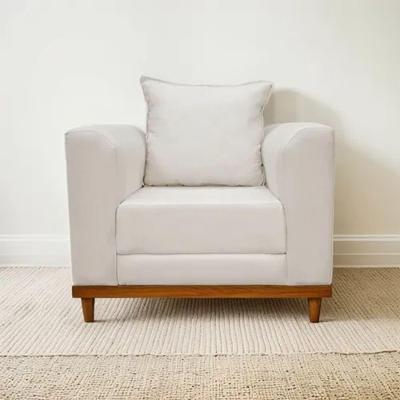 Poltrona Sala De Estar Recepção Viema Com Almofadas Decorativas Linho Off White Sj Móveis E Decoração