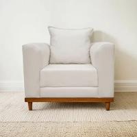 Poltrona Sala De Estar Recepção Viema Com Almofadas Decorativas Linho Off White Sj Móveis E Decoração - 1