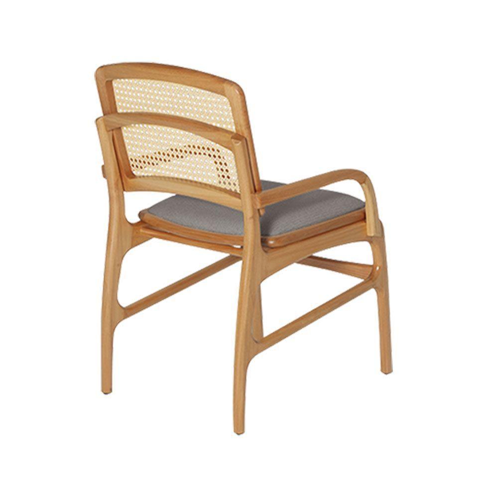 Jogo 6 Cadeiras De Jantar Florença Estrutura Em Madeira Jequitibá Natural Braço Encosto Palha Linho Cinza - 4