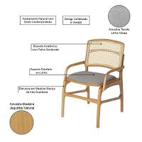 Jogo 6 Cadeiras De Jantar Florença Estrutura Em Madeira Jequitibá Natural Braço Encosto Palha Linho Cinza - 2