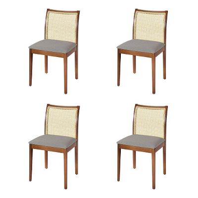 Jogo 4 Cadeiras Para Jantar Juliana Jequitibá Terra Estrutura Em Madeira Maciça Linho Cinza