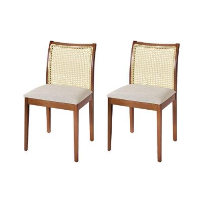 Jogo 2 Cadeiras De Jantar Juliana Jequitibá Terra Em Madeira Maciça Encosto Palha Linho Bege