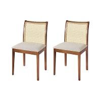 Jogo 2 Cadeiras De Jantar Juliana Jequitibá Terra Em Madeira Maciça Encosto Palha Linho Bege - 1