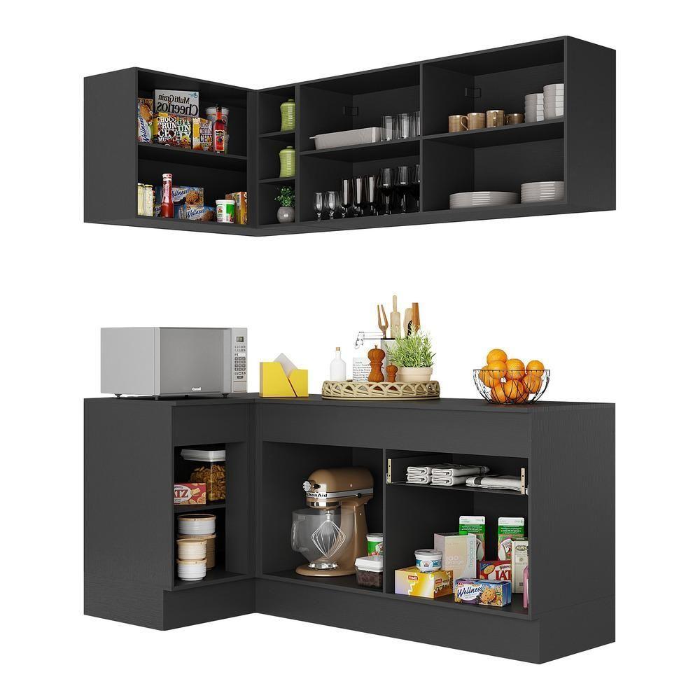 Armário De Cozinha Compacta De Canto Com Rodapé Veneza Multimóveis V2092 Preto/branco Preto/branco - 3