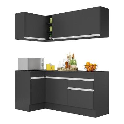 Armário de Cozinha Compacta de Canto Veneza 6 Portas 1 Gaveta MDP 90cm Preto Branco