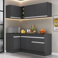 Armário De Cozinha Compacta De Canto Com Rodapé Veneza Multimóveis V2092 Preto/branco Preto/branco - 6