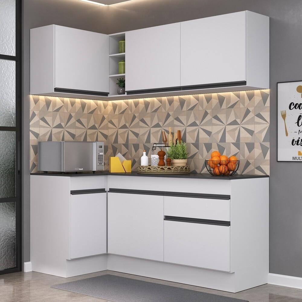 Armário De Cozinha Compacta De Canto Com Rodapé Veneza Multimóveis V2092 Branco/preto Branco/preto - 6