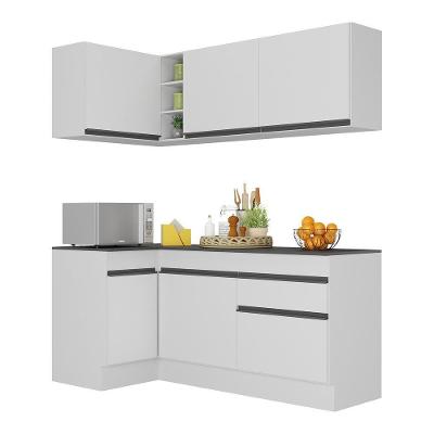Armário de Cozinha Compacta de Canto V2092 6 Portas 1 Gaveta MDP Branco-preto