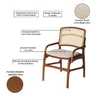 Jogo 2 Cadeiras De Jantar Florença Estrutura Em Madeira Jequitibá Terra Braço Encosto Palha Linho Bege - 3