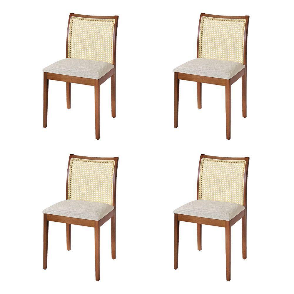 Jogo 4 Cadeiras De Jantar Juliana Jequitibá Terra Em Madeira Maciça Encosto Palha Linho Bege - 1