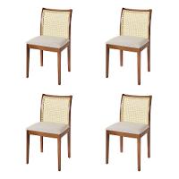 Jogo 4 Cadeiras De Jantar Juliana Jequitibá Terra Em Madeira Maciça Encosto Palha Linho Bege - 1